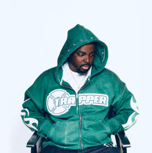 Load image into Gallery viewer, Trapper Flame Hoodie Acid Wash Green
